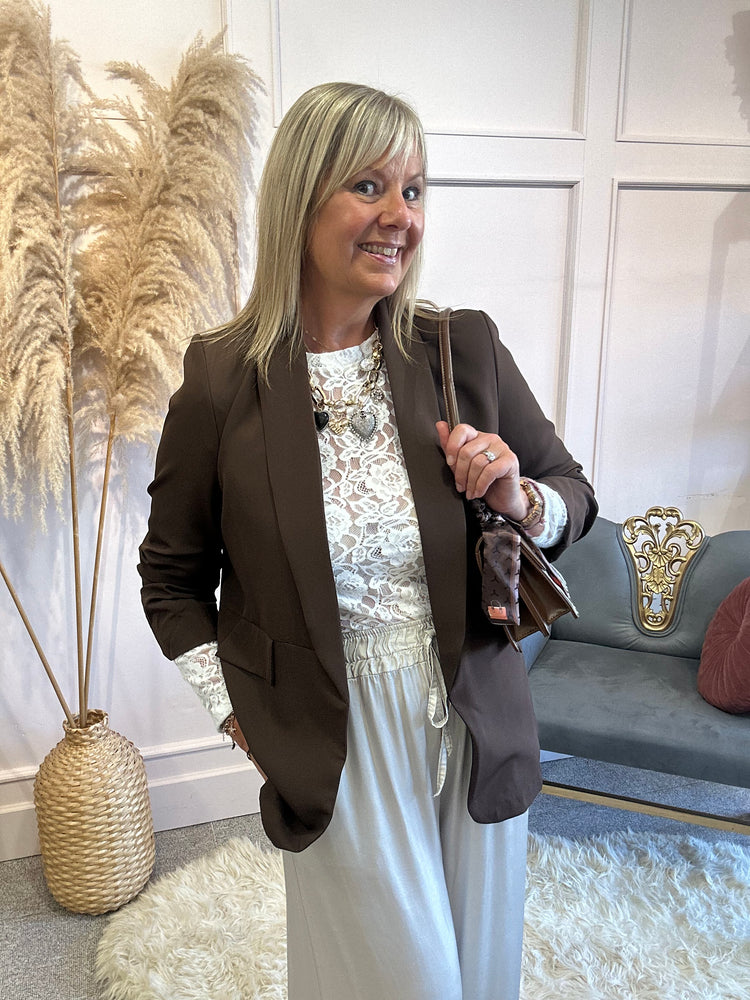 Ruched Blazer - Brown