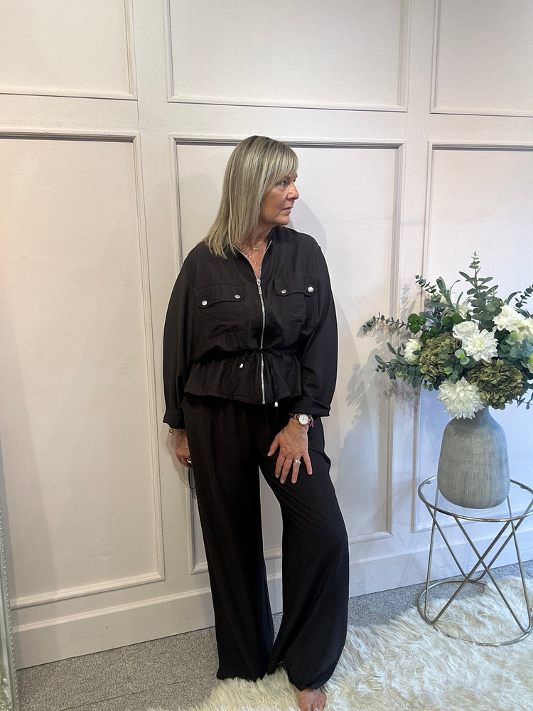 Jacket & Wide Pant Set - Brown