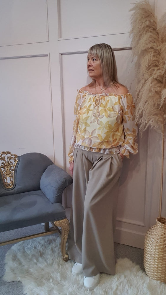 Ruffle Neck Blouse - Golden Yellow/Cream