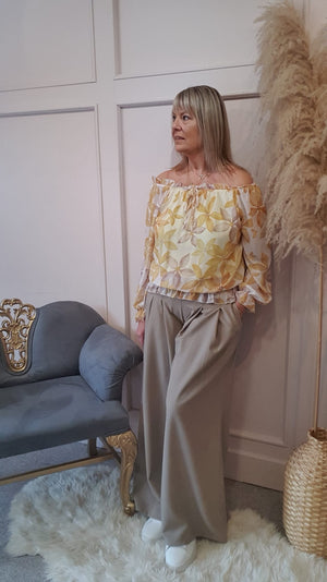Ruffle Neck Blouse - Golden Yellow/Cream
