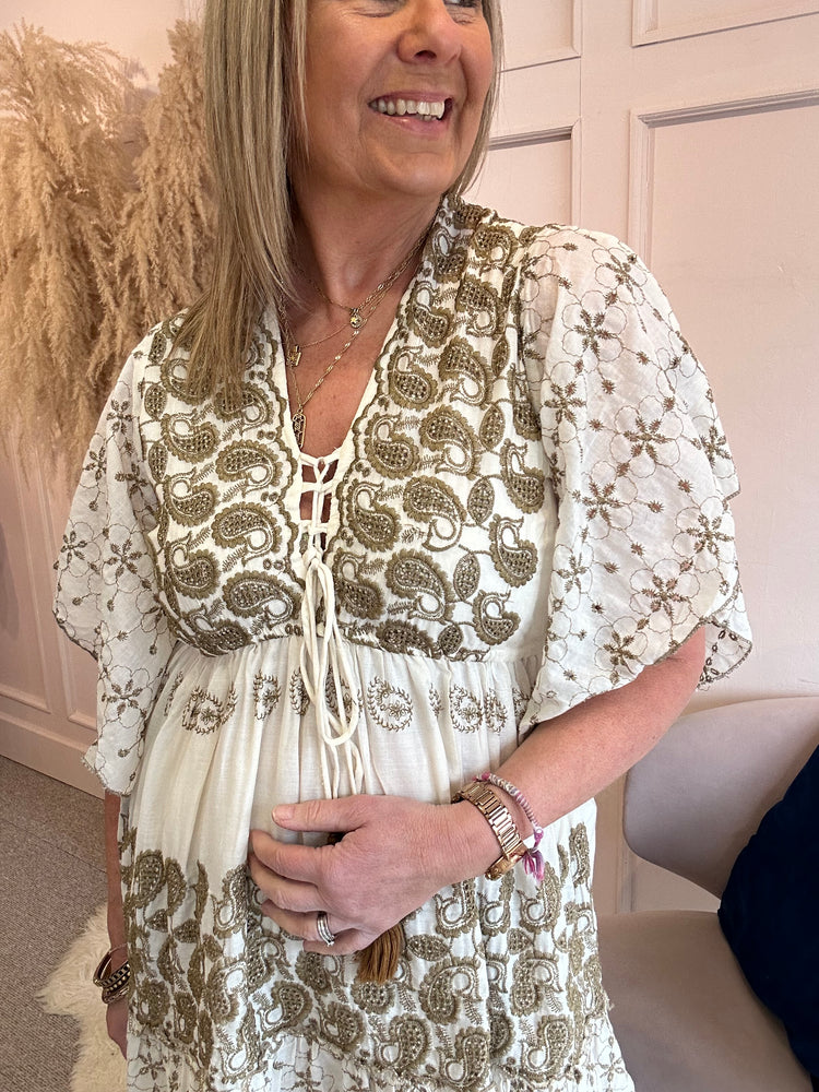 Bohemian Summer Embroidered Dress - Cream - Wardrobe By Simone