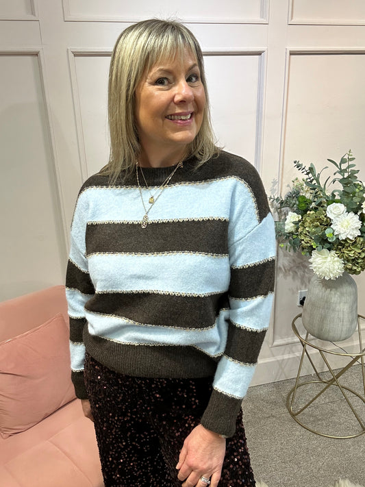 Bold Stripe Jumper - Brown/Blue