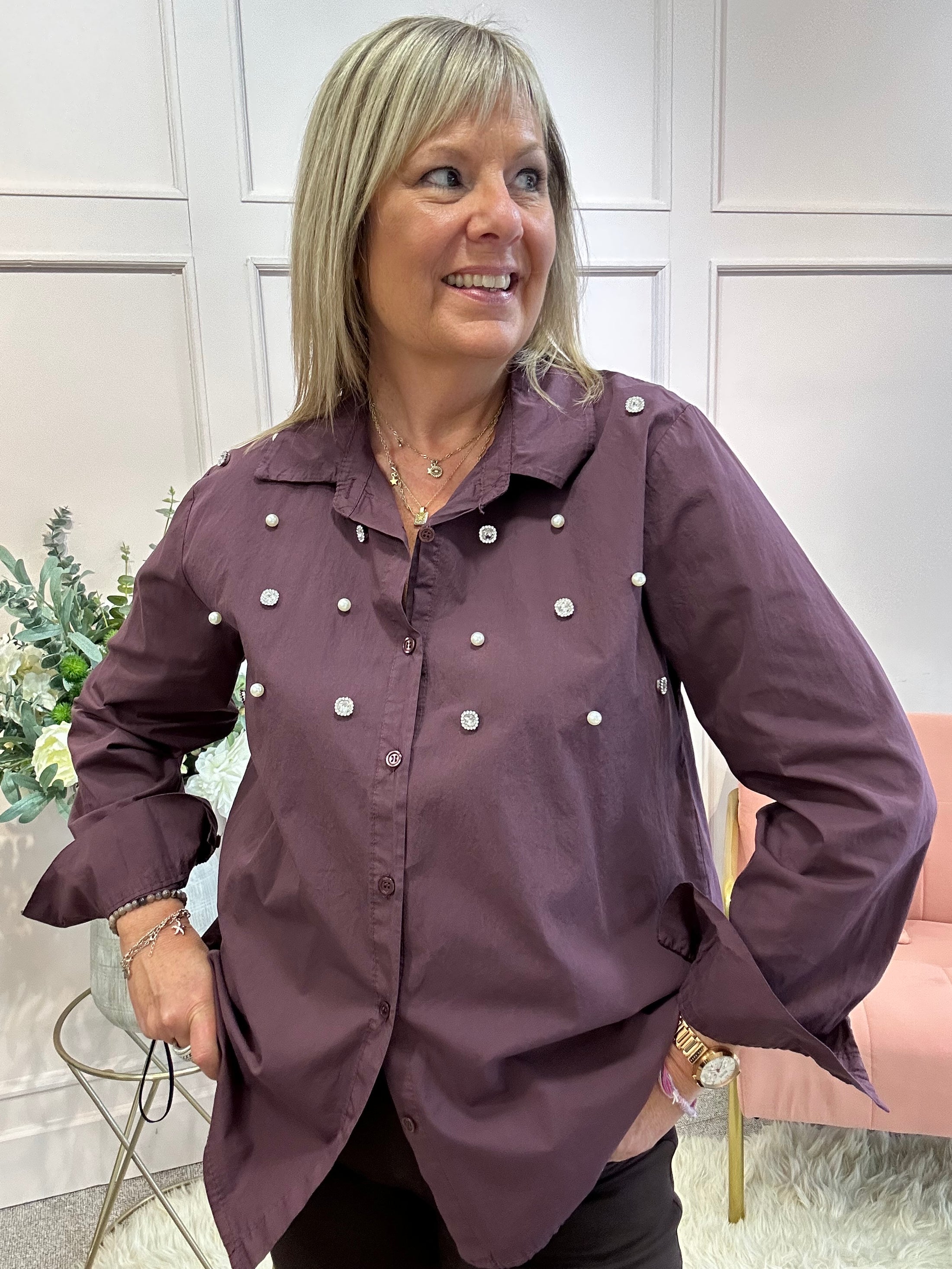 Embellished Shirt - Plum - Wardrobe By Simone