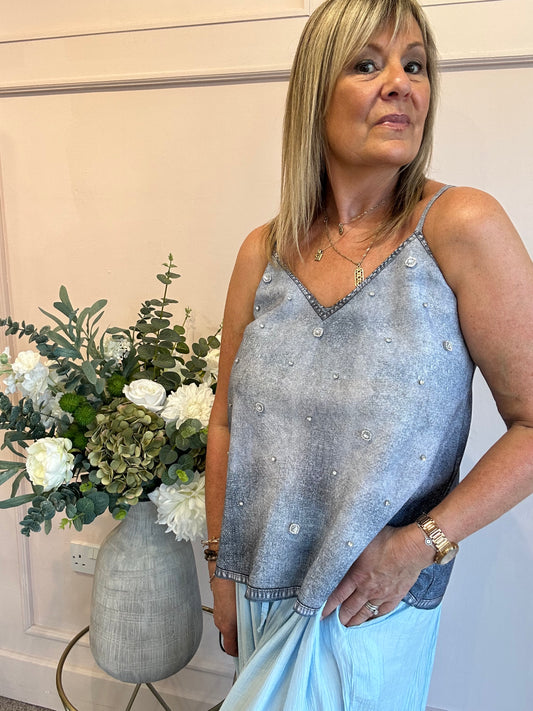 Touch Of Sparkle Cami Top - Blue - Wardrobe By Simone