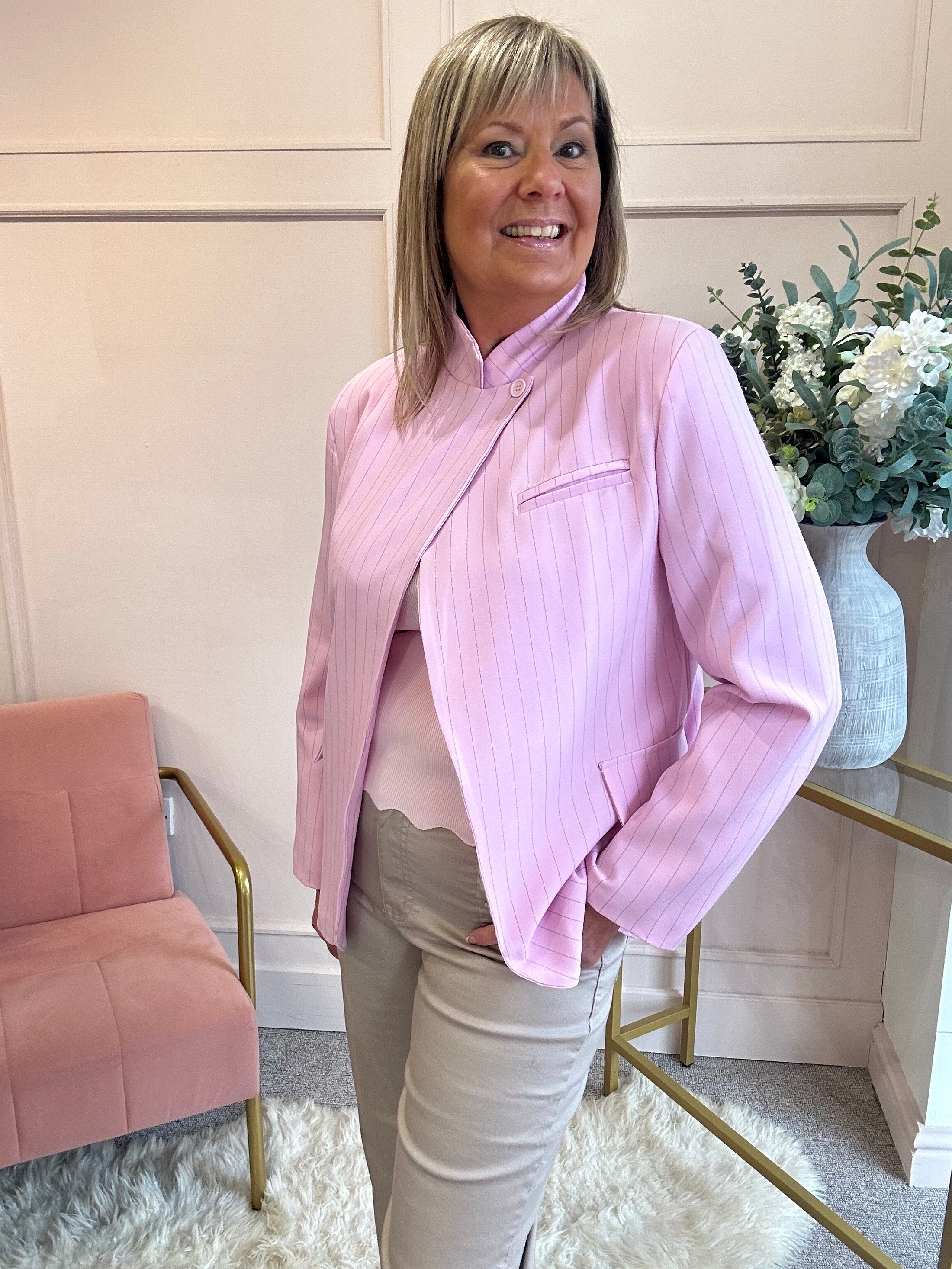 Striped CrossOver Jacket - Pink/Black - Wardrobe By Simone