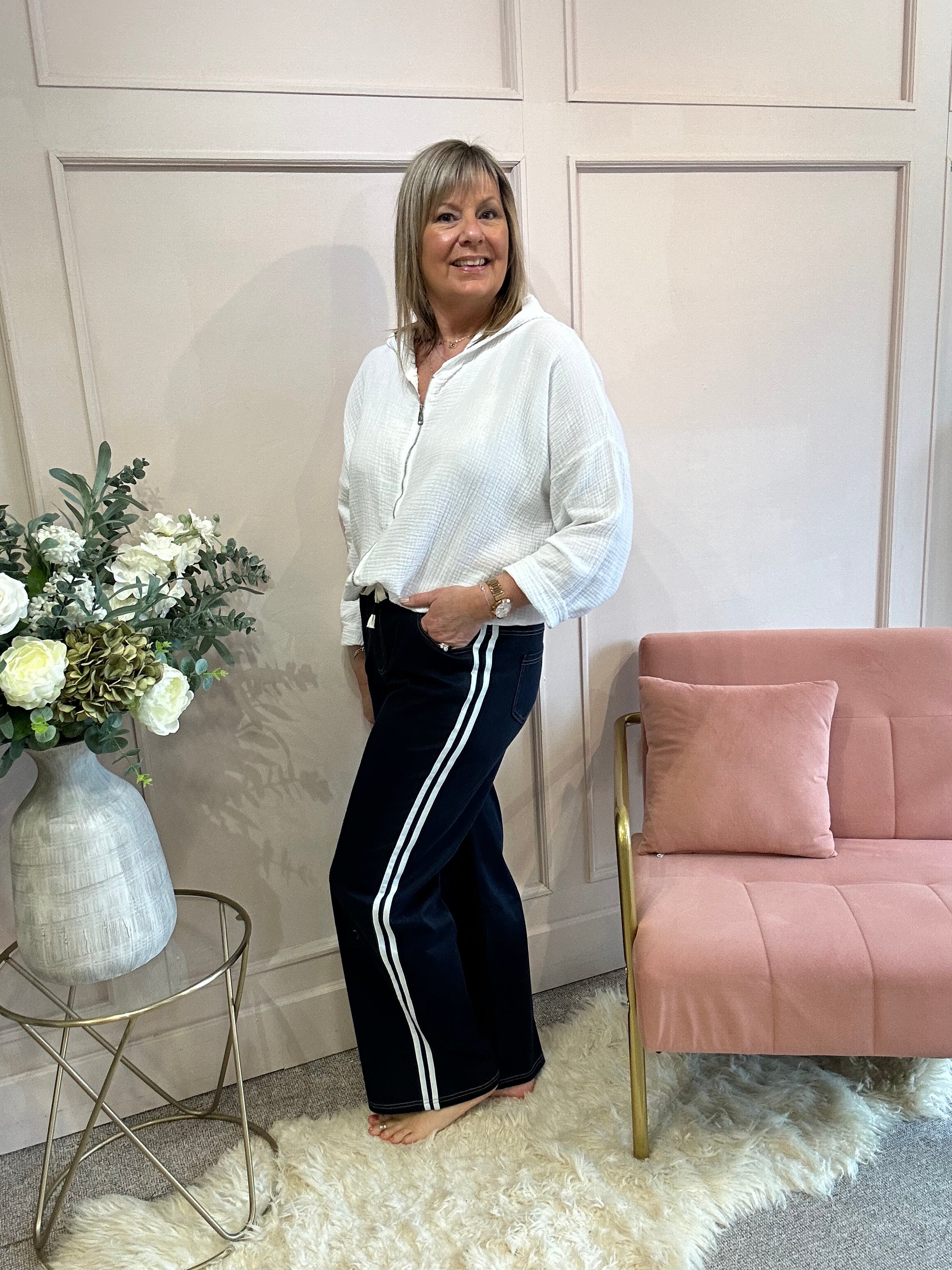 Zipped Hoody Top - White - Wardrobe By Simone