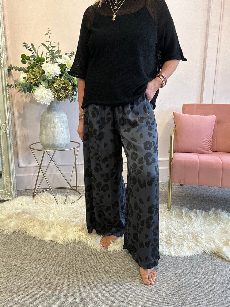 Satin trouser - Grey/Black Leopard - Wardrobe By Simone