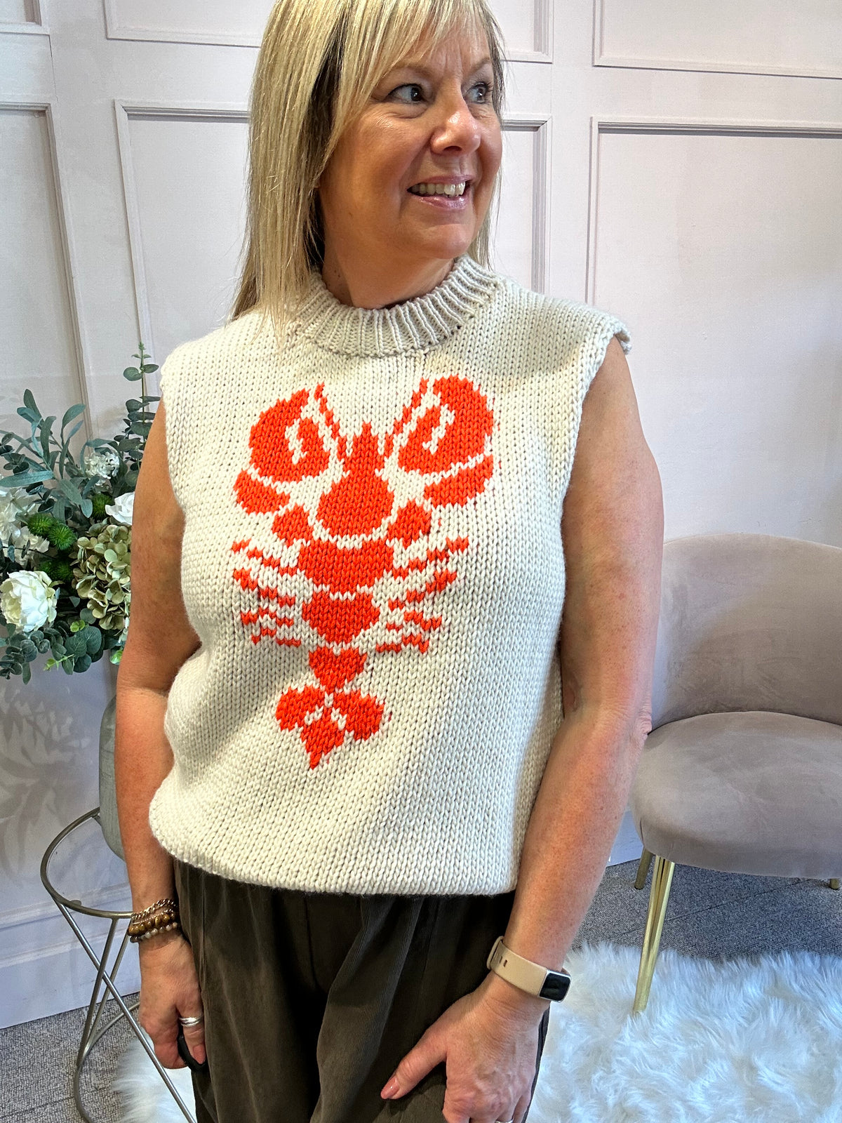 Lobster Tank Top - Cream/Orange - Wardrobe By Simone