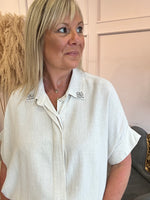 Linen mix embellished collar shirt - Cream