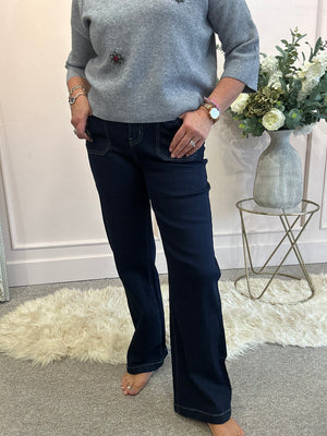 Indigo Front Pocket Wide Jean -  Denim - Wardrobe By Simone