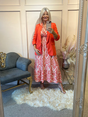 Summer Leaf Maxi Dress - Coral/Cream