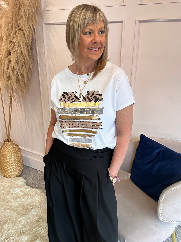 Bronze Heart & Flecks Of Gold T Shirt - White - Wardrobe By Simone