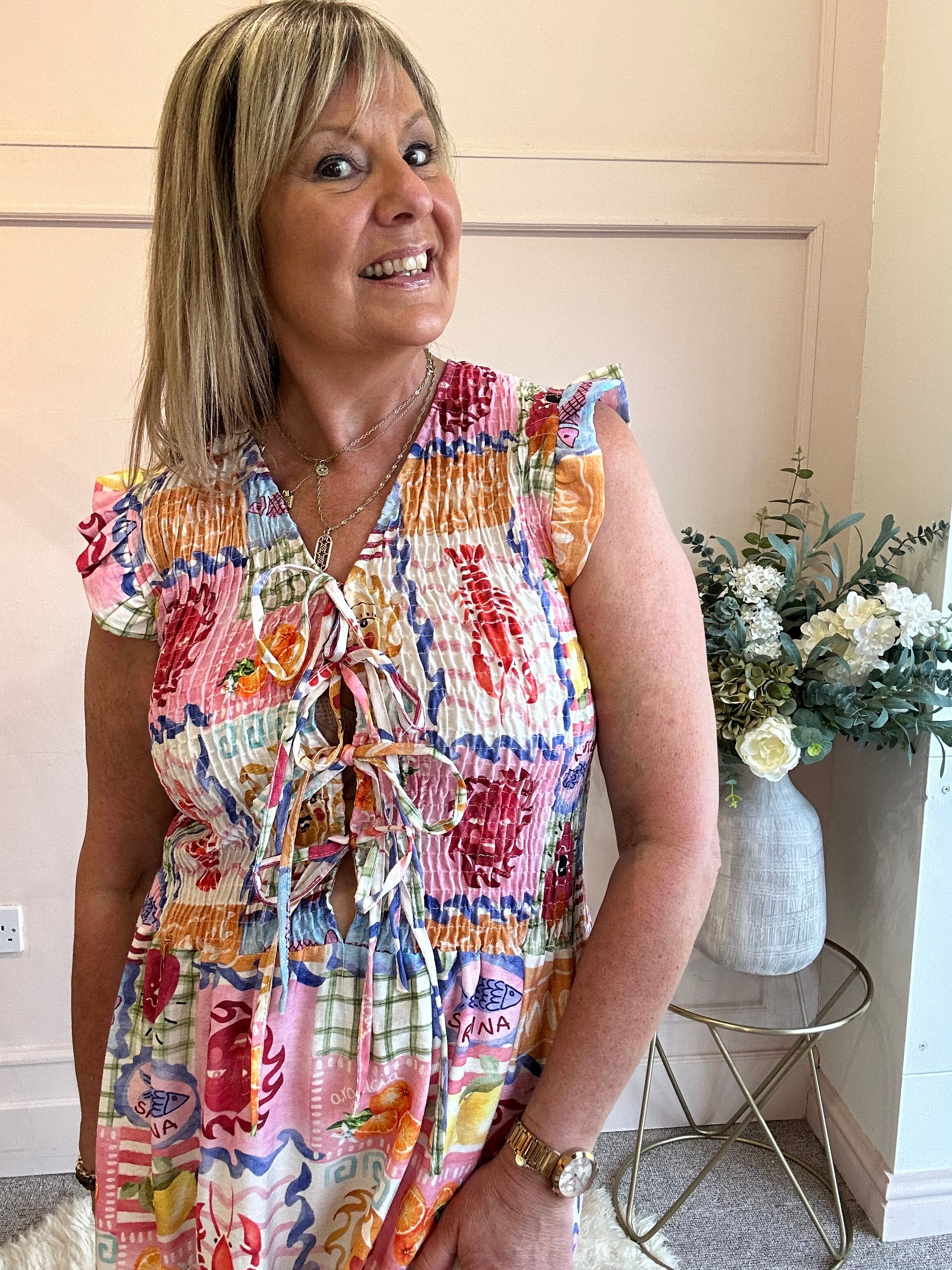 Under The Sea Maxi Dress - Pink/Yellow - Wardrobe By Simone