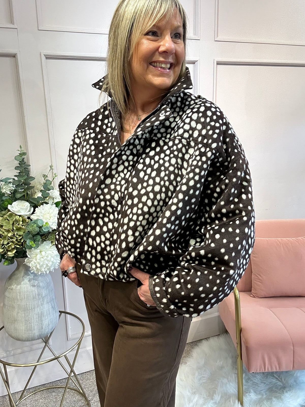 Trending Deer Pattern Jacket - Brown/White
