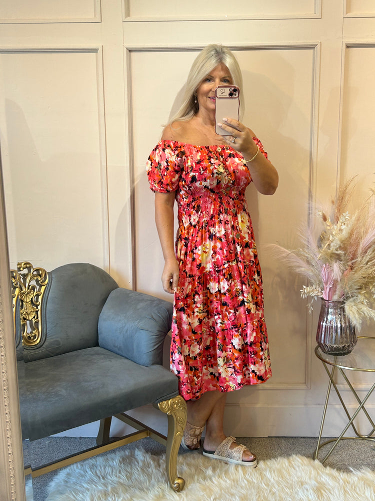 Floral Print Midi Dress - Corals - Wardrobe By Simone