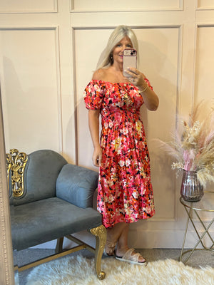 Floral Print Midi Dress - Corals - Wardrobe By Simone