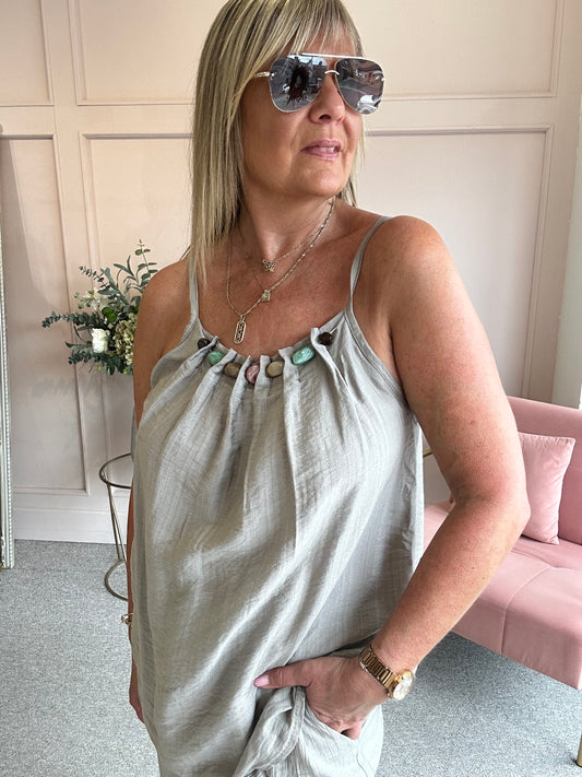 Beaded Cami Top - Taupe