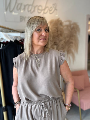 Frill Cap Sleeve Top - Mocha