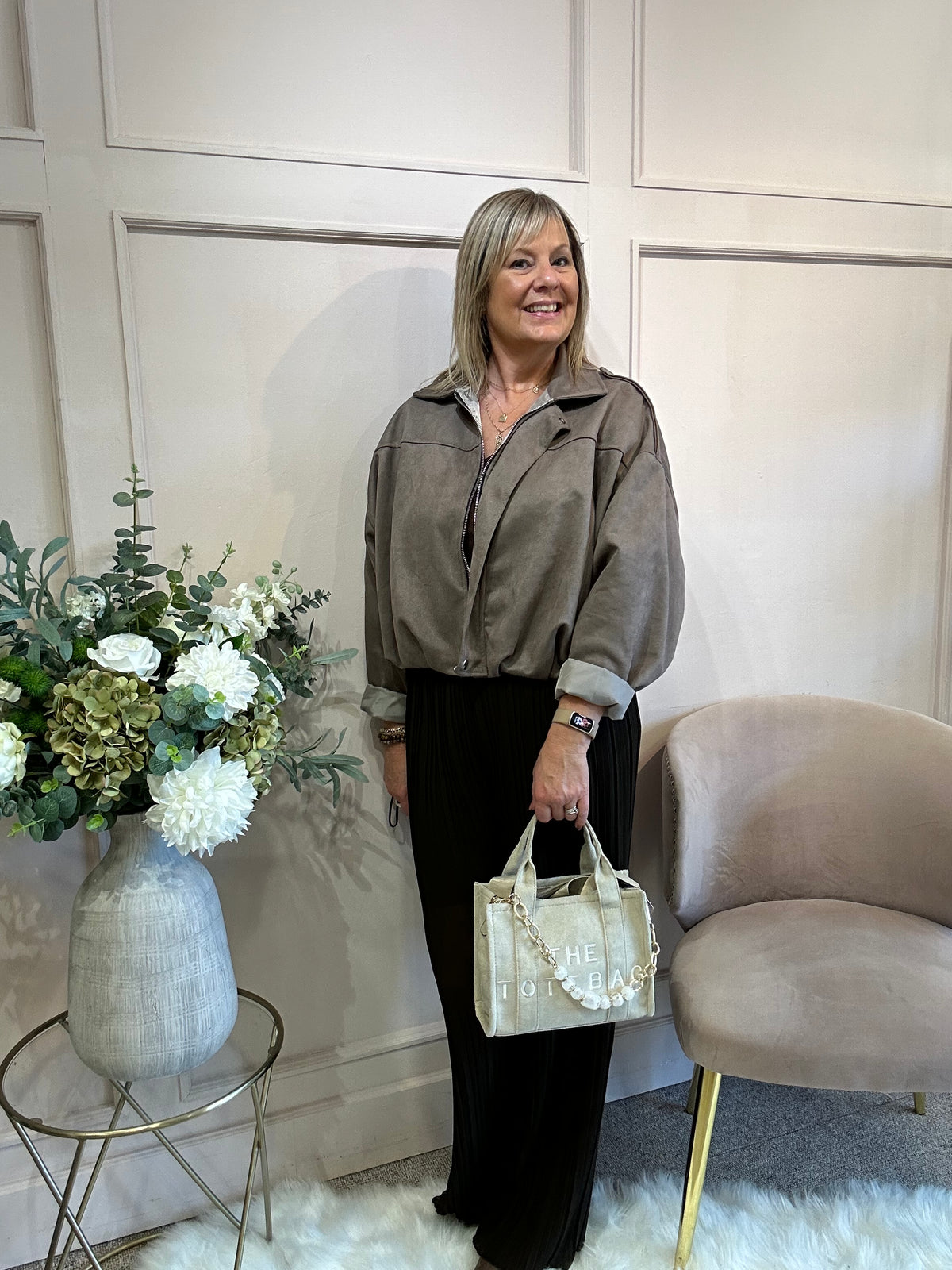 Suedette Zipped Jacket - Taupe