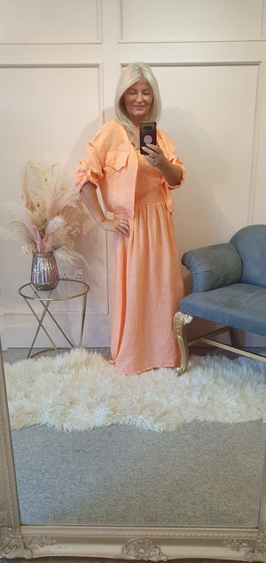 Linen Sundress & Little Jacket Co-ord Set - Coral - Wardrobe By Simone
