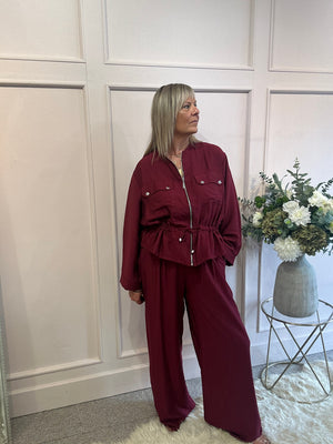 Jacket & Wide Pant Set - Burgundy