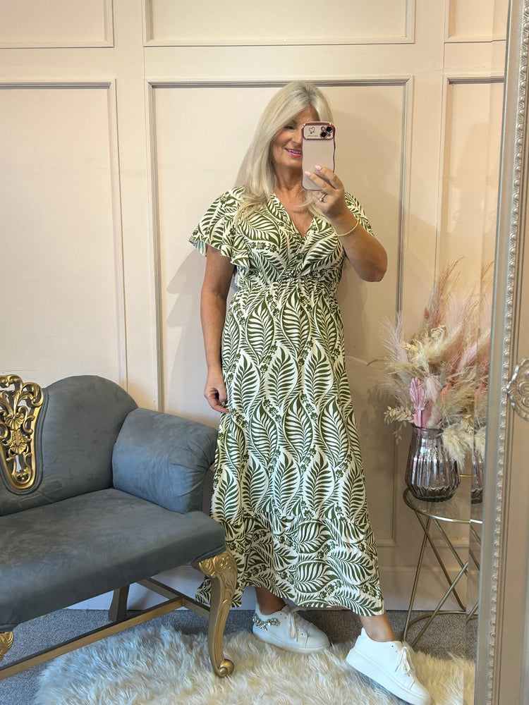 Summer Leaf Maxi Dress - Green/Cream