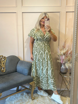 Summer Leaf Maxi Dress - Green/Cream