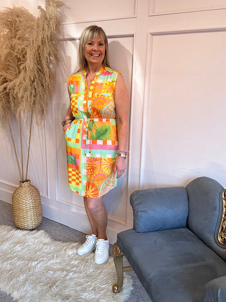 Multi Retro Midi Dress - Orange/Mix