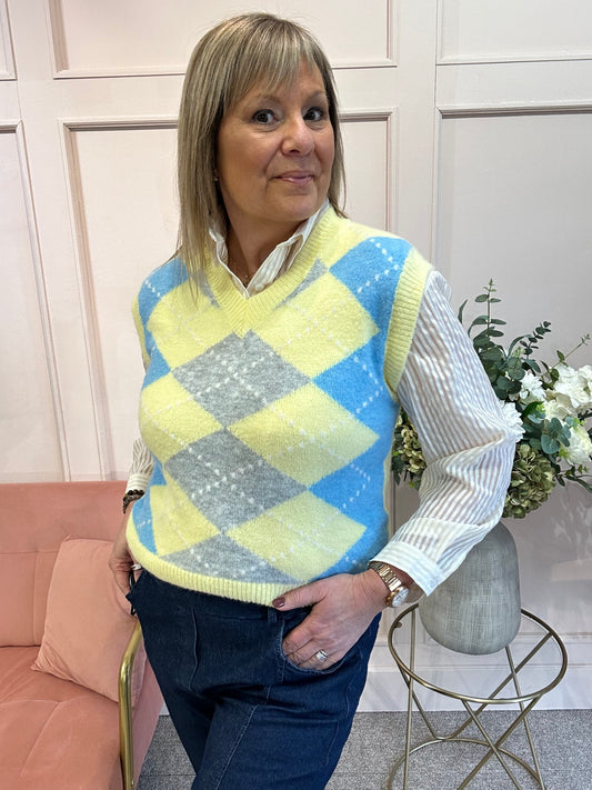 Diamond Pattern Tank Top - Yellow - Wardrobe By Simone