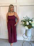Load image into Gallery viewer, Elasticated Bodice & Wide Leg Jumpsuit - Burgundy
