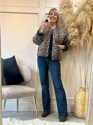 Buttoned Padded Jacket  - Darker Leopard - Wardrobe By Simone
