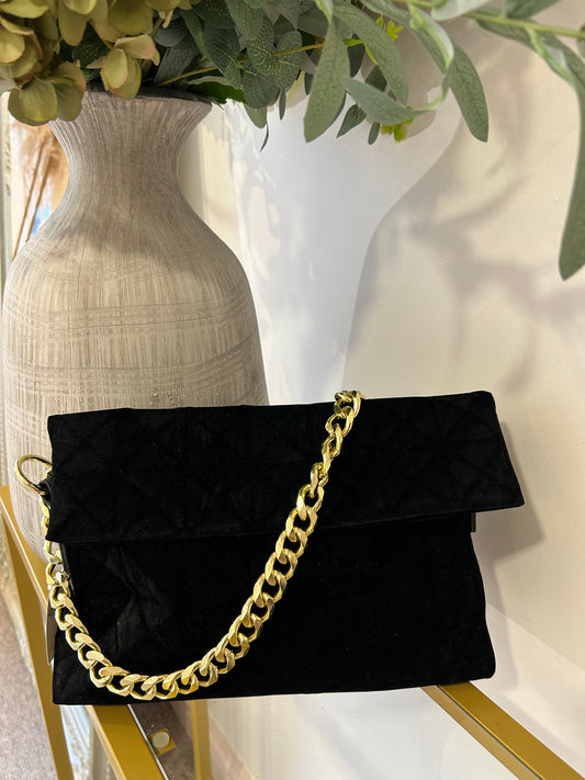Clutch With Gold Chain - Black