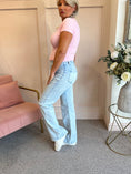 Load image into Gallery viewer, Gold Button Pull Up Jeans - Mid blue - Wardrobe By Simone
