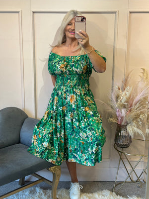 Floral Print Midi Dress - Greens - Wardrobe By Simone