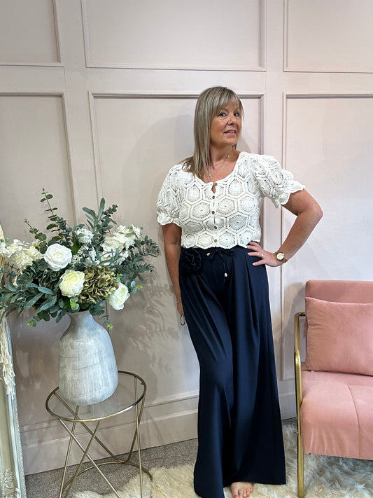 Little Puff Sleeve Crochet Cardi - White - Wardrobe By Simone