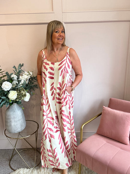 Botanical Dungarees - Cream/Dusky Pink - Wardrobe By Simone