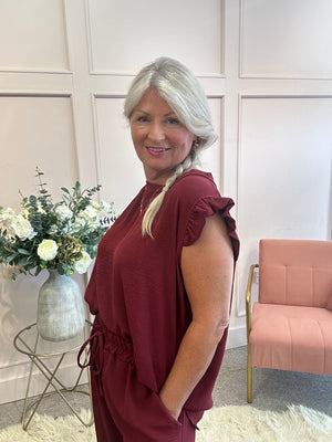 Frill Cap Sleeve Top - Burgundy
