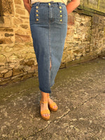 Button Detail Denim Skirt - Blue Denim