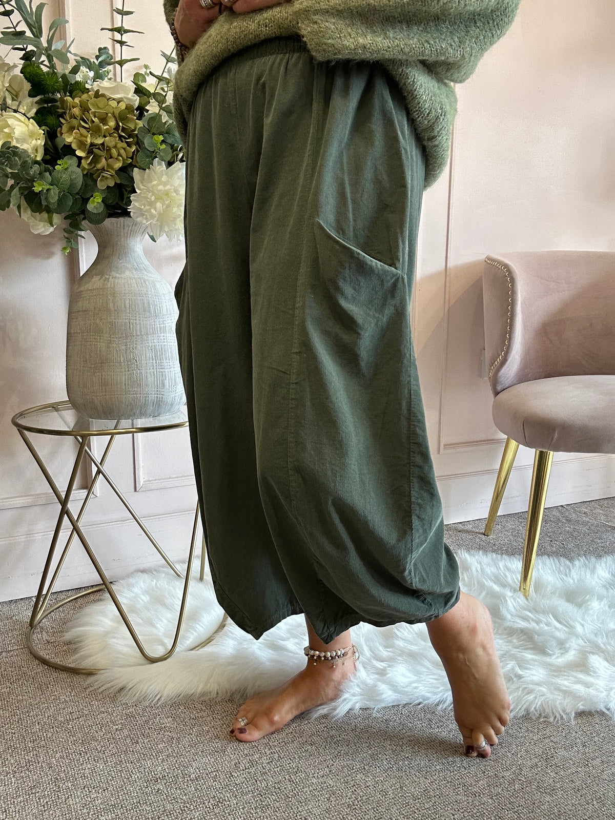 Cord Barrel Pant - Khaki - Wardrobe By Simone