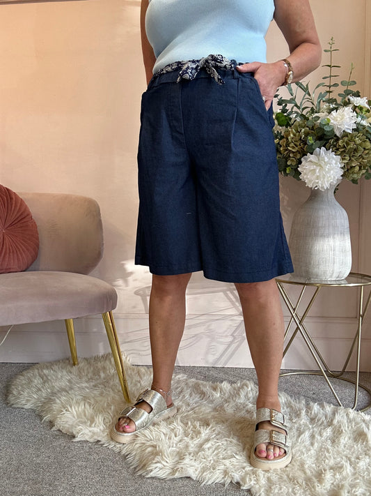 Tie Belted Shorts - Dark Blue - Wardrobe By Simone