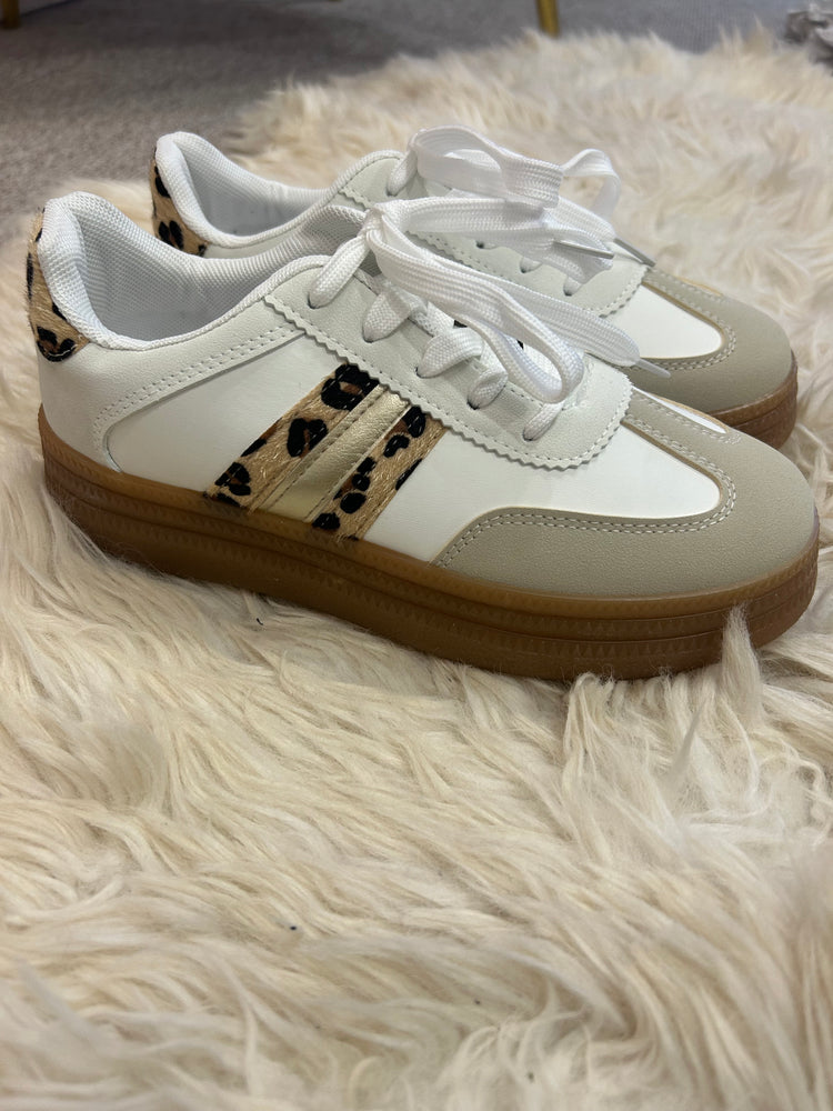 Leopard Detail & Chunky Sole Trainer - White - Wardrobe By Simone
