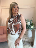 Load image into Gallery viewer, Leaf Print Bow Tie Sleeveless Top - Brown/White - Wardrobe By Simone
