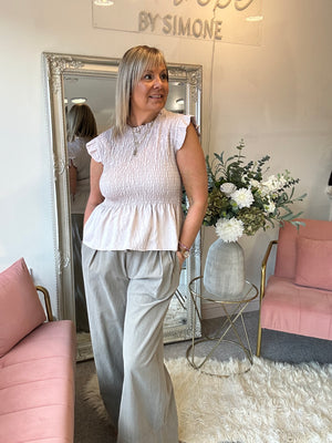 Ruched Bodice Peplum Top - Dusky Pink