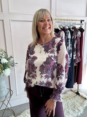 Floral Bloom Top - Plum/Cream