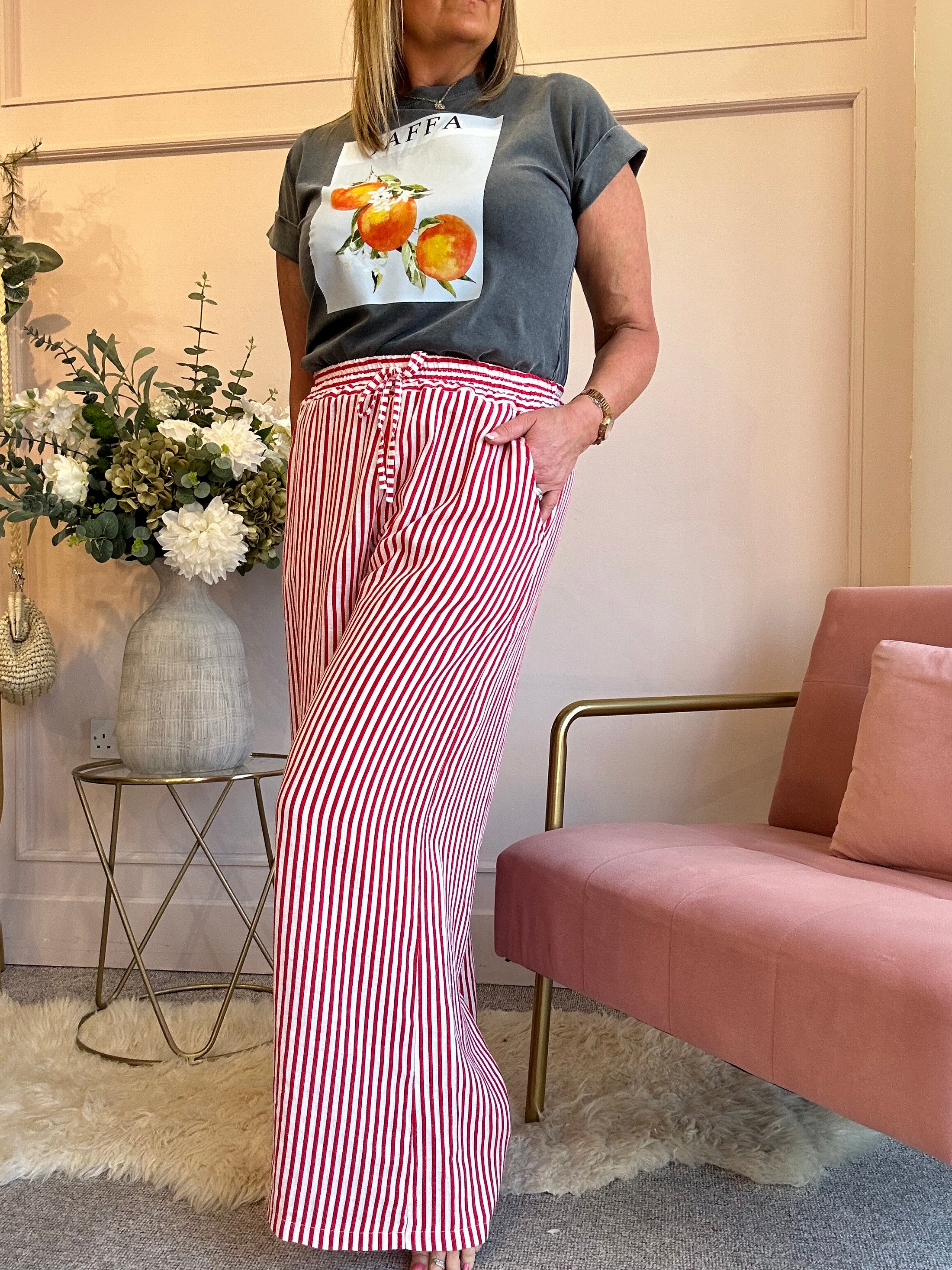 Dare To Stand Out Striped Pant - Red/White - Wardrobe By Simone