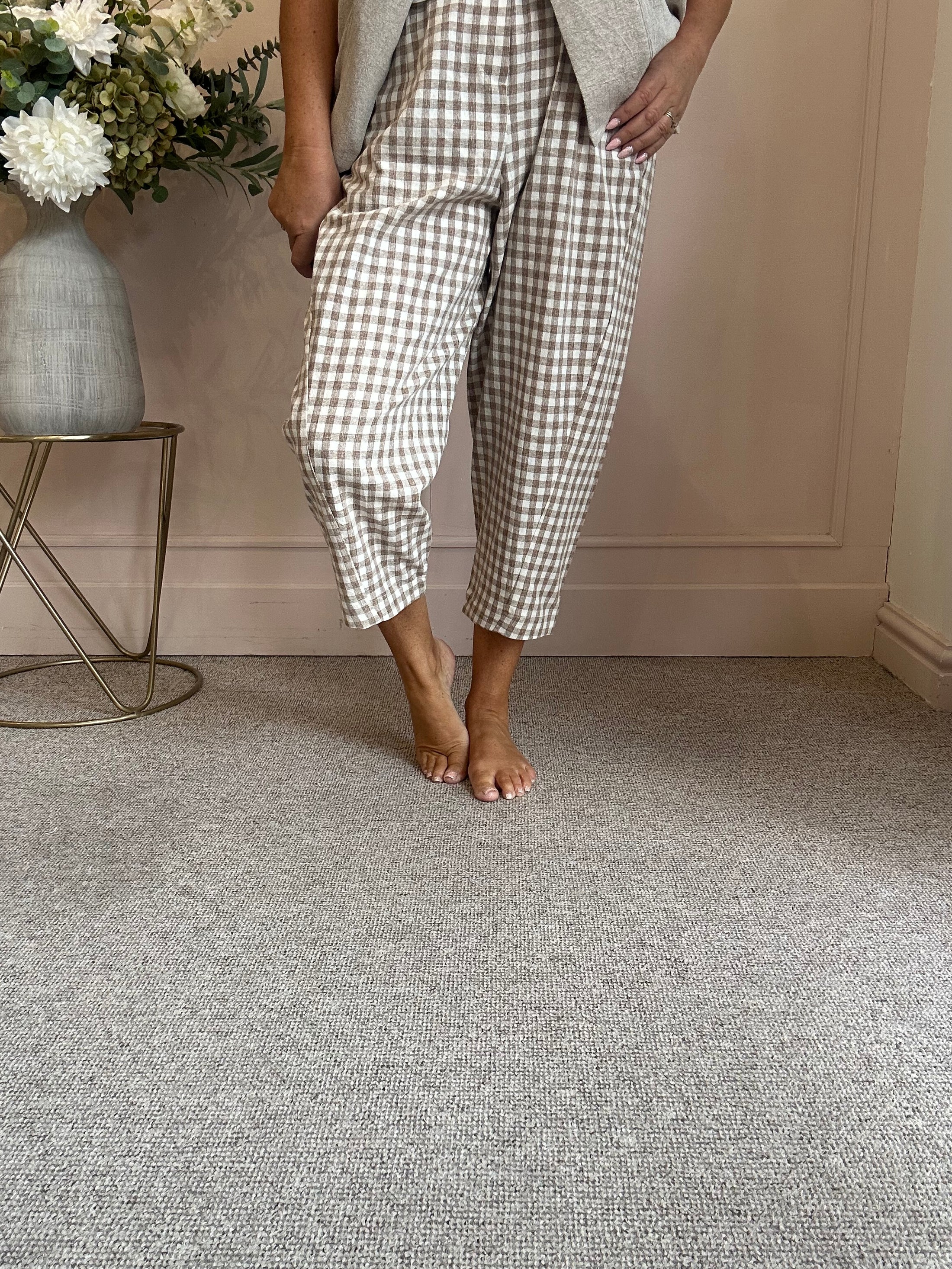 Gingham Pants - Brown One Size