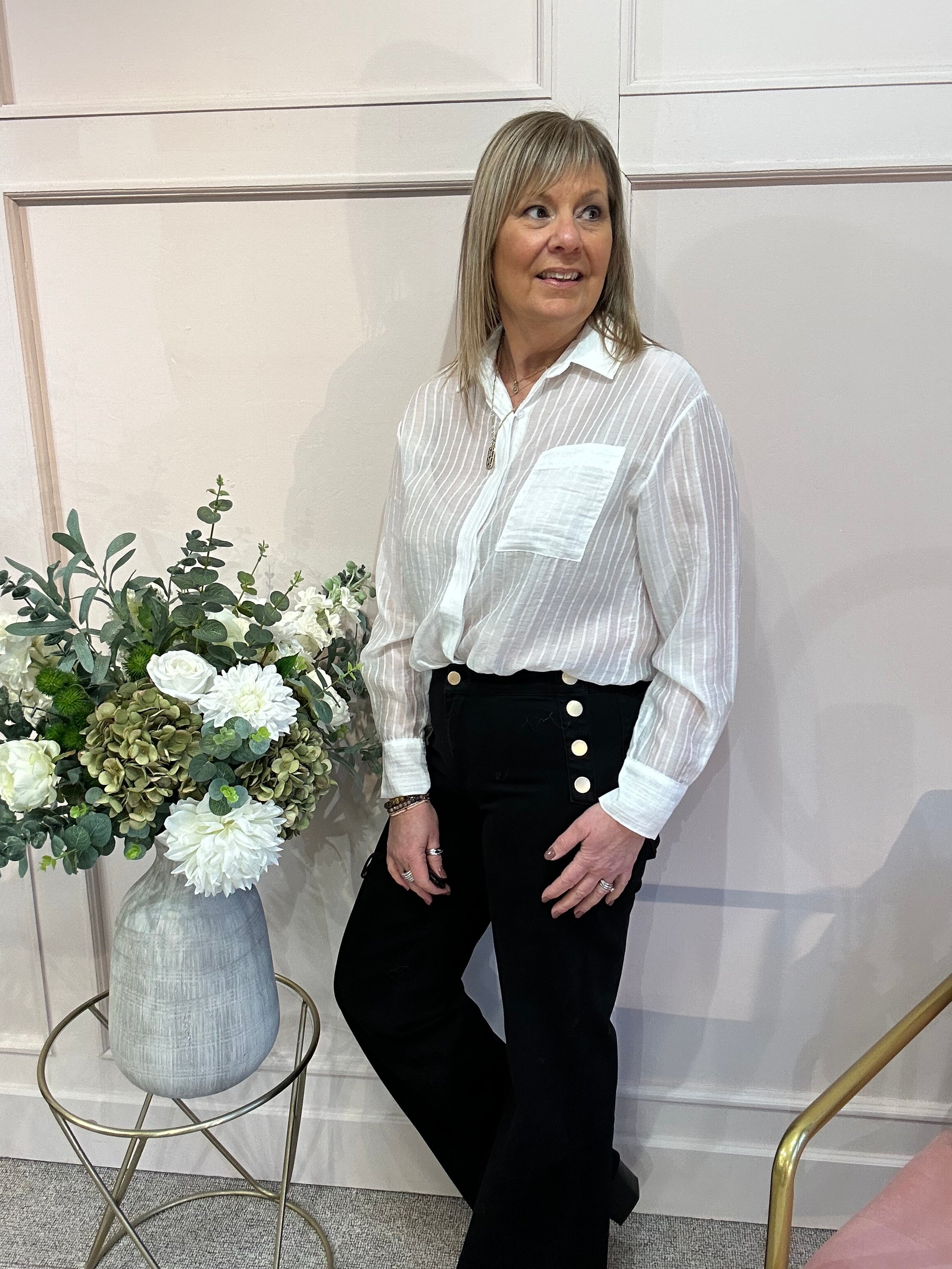 Cream & White Striped Shirt - Cream