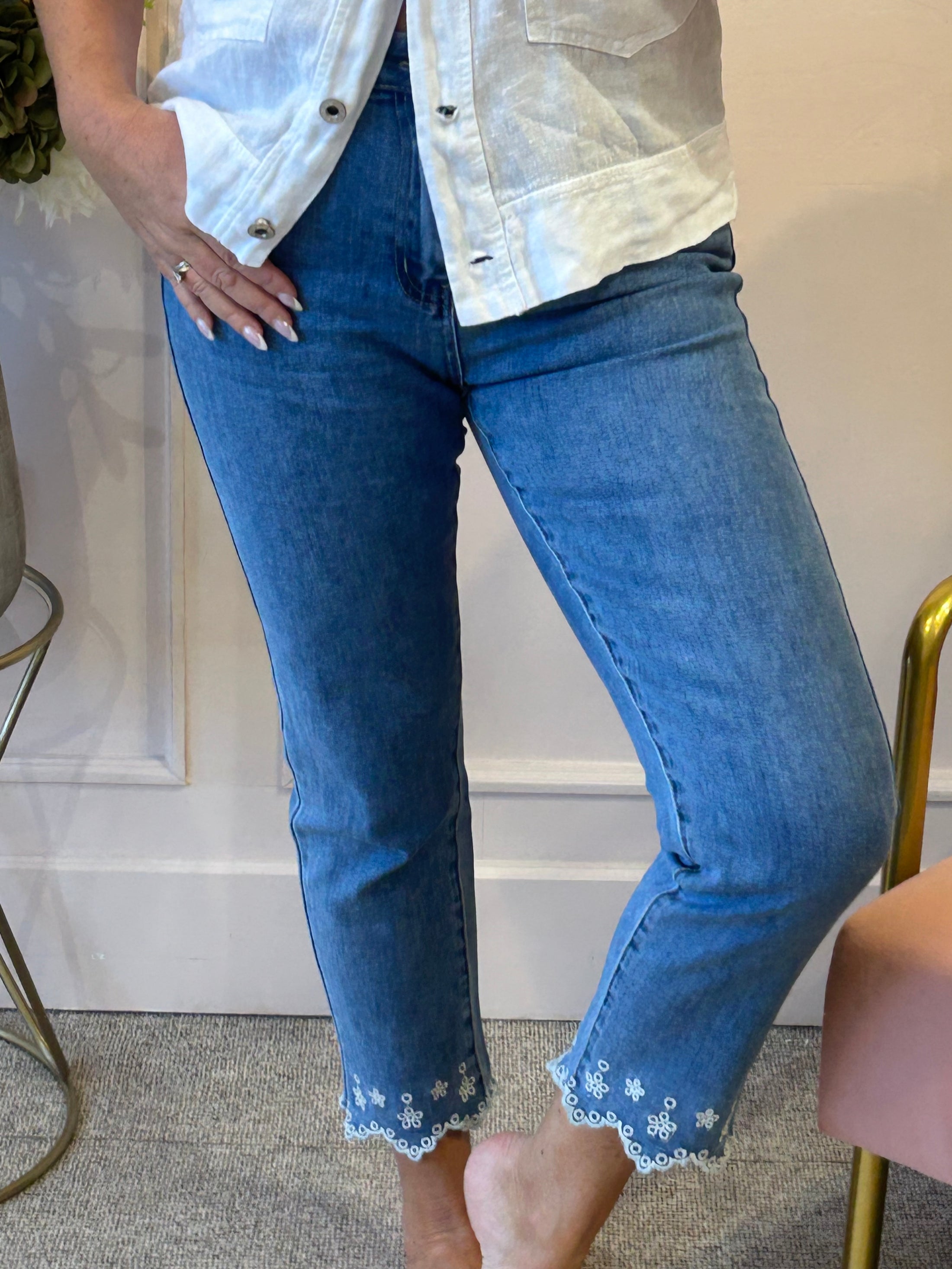 Embroidered Edge Jean - Denim Blue