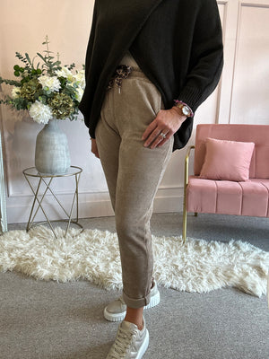 Ribbed Corduroy Look Jogger  - Mocha - Wardrobe By Simone
