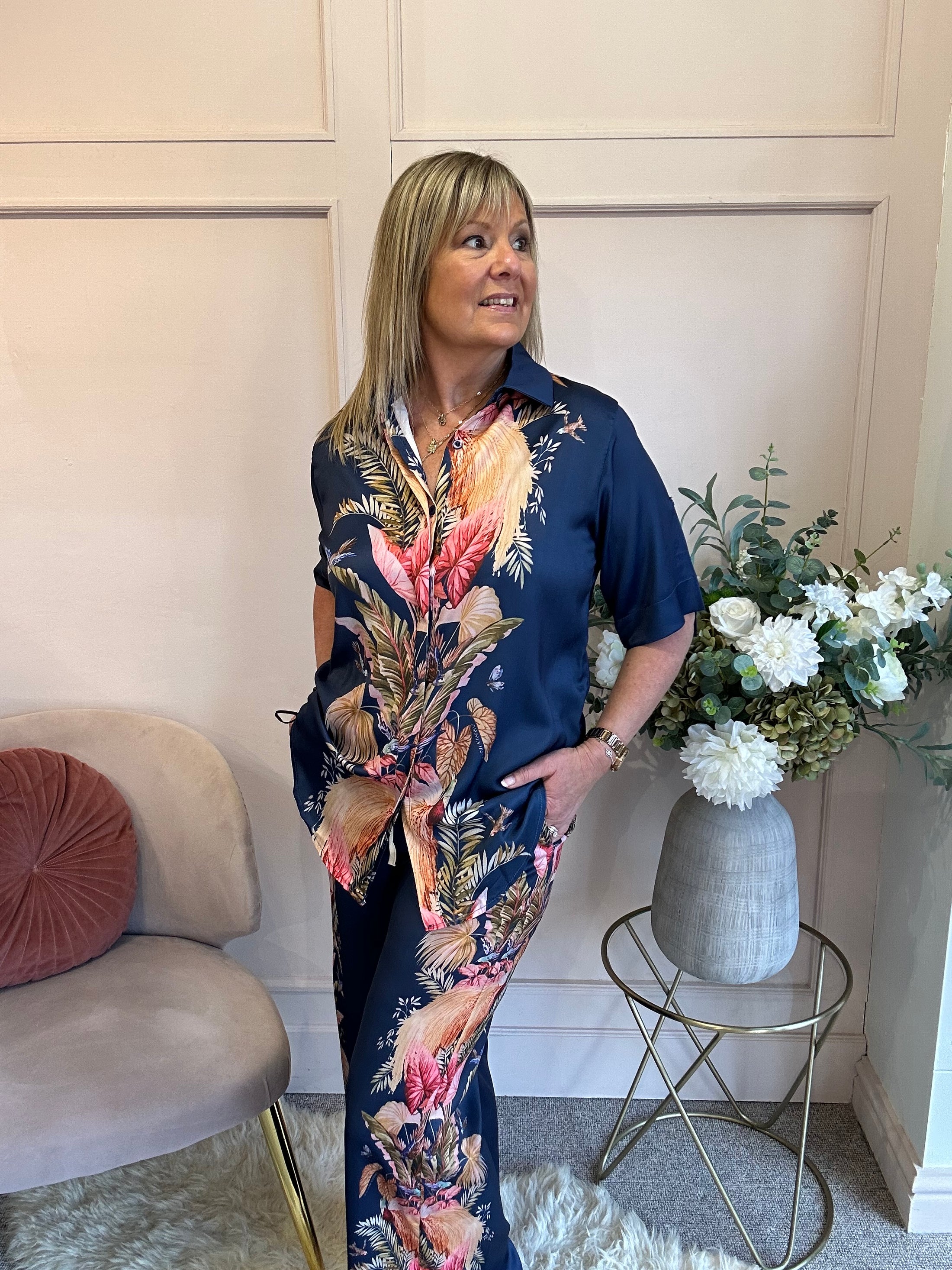 Tropical Paradise Shirt & Pant Set - Navy/Mix - Wardrobe By Simone